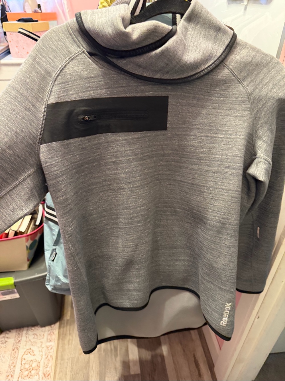 Reebok Gray Cowl-Neck Pullover with Zip Pocket